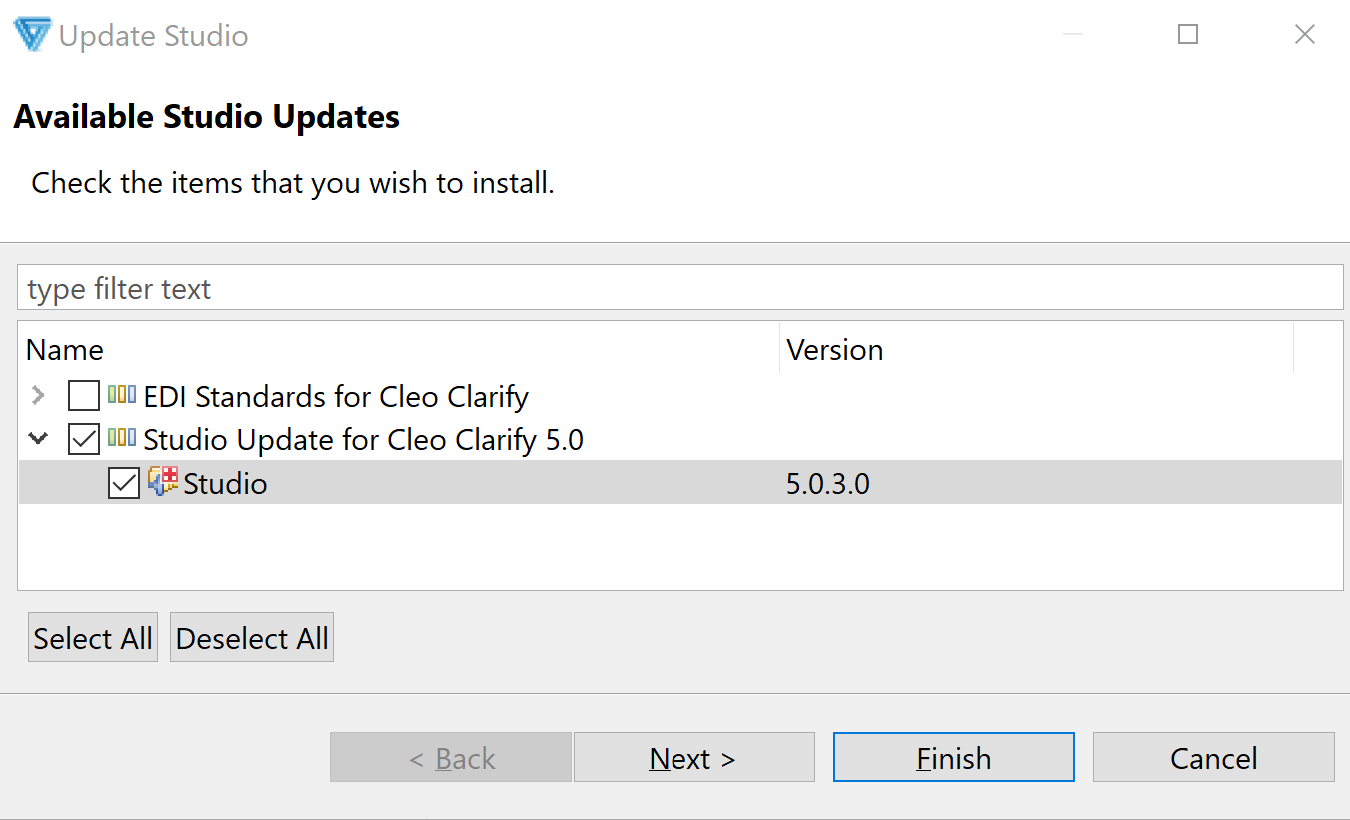Cleo clarify 5.0.3 Studio Update screen