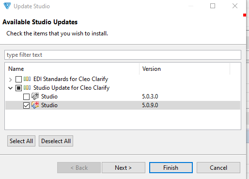 Cleo clarify 5.0.9 Studio Update screen