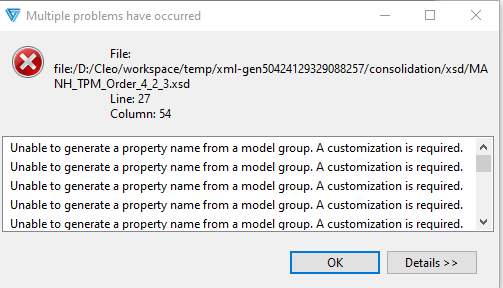 Cleo Clarify XML Schema Import Errors While Generating Model from XSD error screenshot