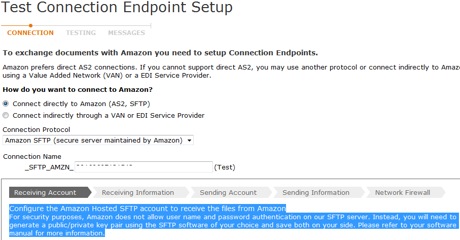 Amazon.com SFTP Set-up instrucions for sender receiver certificates