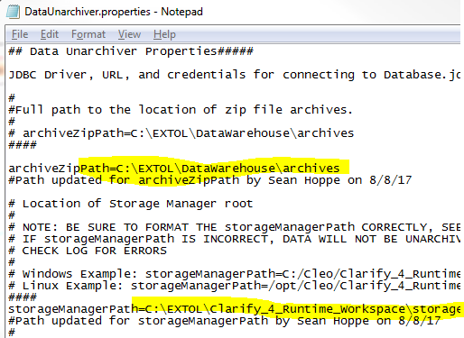 Cleo Log Of warehouse Unarchiver properties file